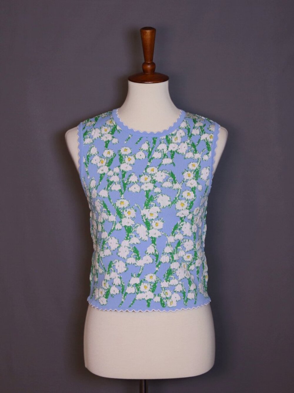 Carolina Herrera Medium Sleeveless Sweater Knit Tank Top Floral Blue Daisy